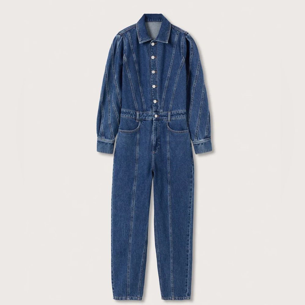 Mango Denim Jumpsuit Pufffed Sleeves New - Picture 4 of 6